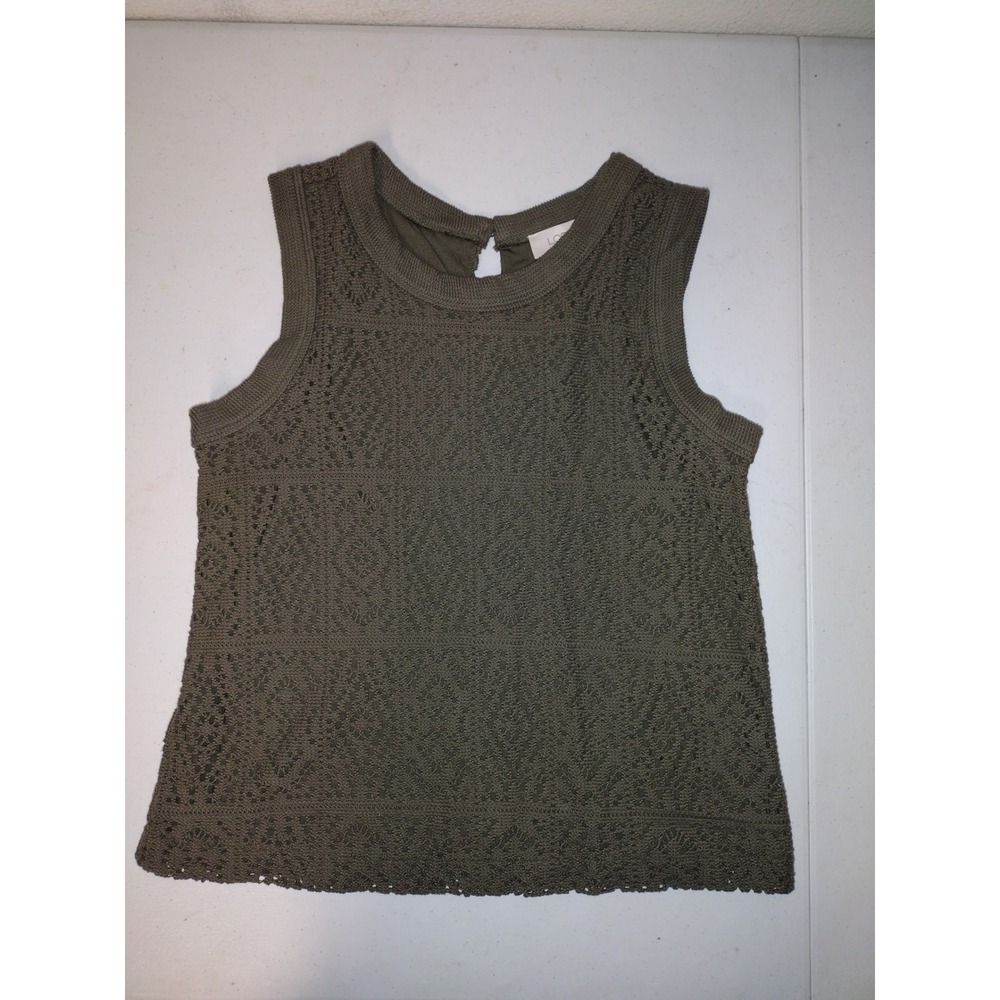 Loft Outlet‎ Olive Green Crochet Knit Sleeveless Shell Top Small Keyhole Back